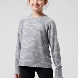 Athleta Girl Grey Camo Cozy Lightweight Sweatshirt - XL Girls/XS Women's